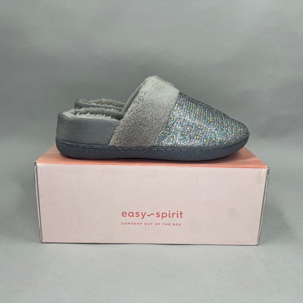 Easy‎ Spirit Slippers Women's Siesta Silver Glitter Slip-On Arch Support Shoes